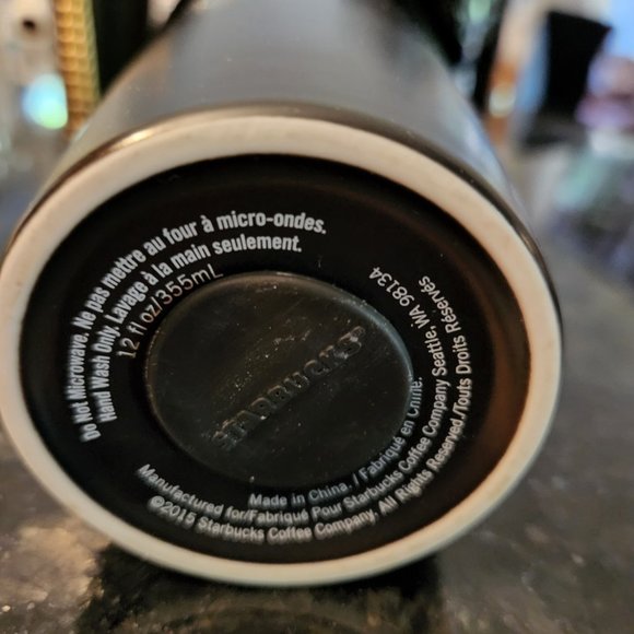 Starbucks 12oz Matte Black Mermaid Logo CeramicTravel Tumbler with rubber cover. - Picture 3 of 3